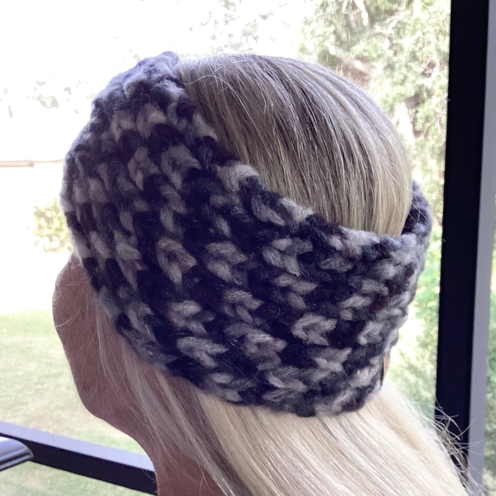 Hat Headband Earwarmer Crossover Top Knot Black Silver - Picture 4 of 13